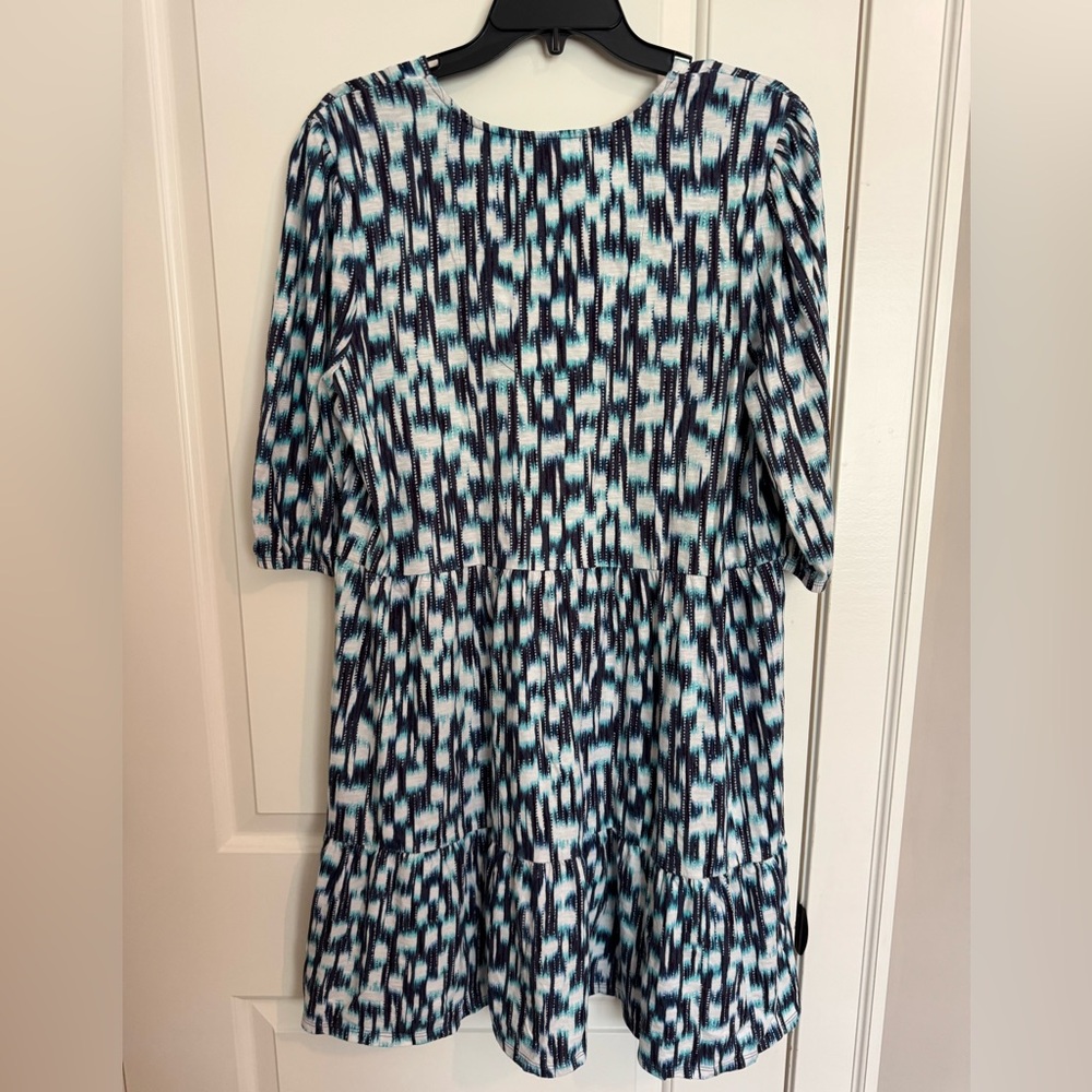 NIC+ZOE Teal and Navy Geometric Midi Dress - Picture 2 of 6